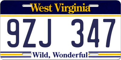 WV license plate 9ZJ347