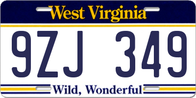 WV license plate 9ZJ349