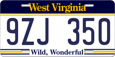 WV license plate 9ZJ350