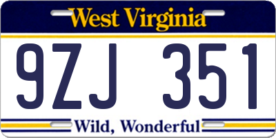 WV license plate 9ZJ351