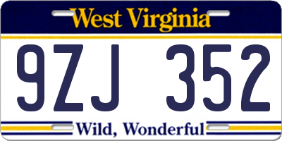 WV license plate 9ZJ352