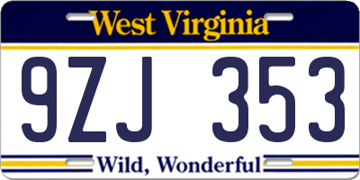 WV license plate 9ZJ353