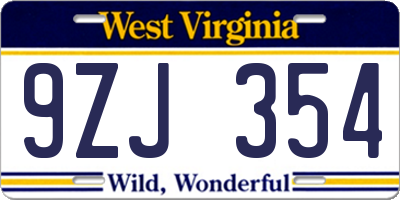 WV license plate 9ZJ354
