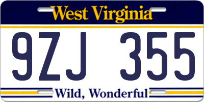 WV license plate 9ZJ355