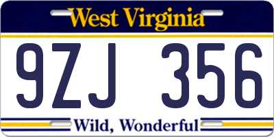 WV license plate 9ZJ356