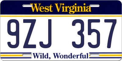 WV license plate 9ZJ357
