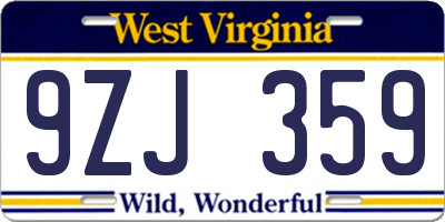 WV license plate 9ZJ359