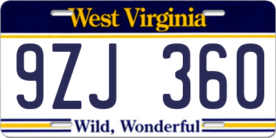 WV license plate 9ZJ360