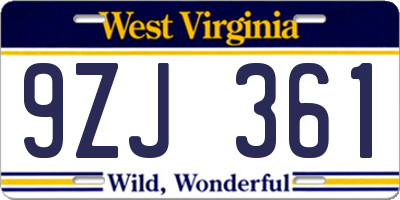 WV license plate 9ZJ361