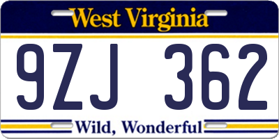 WV license plate 9ZJ362