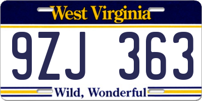 WV license plate 9ZJ363
