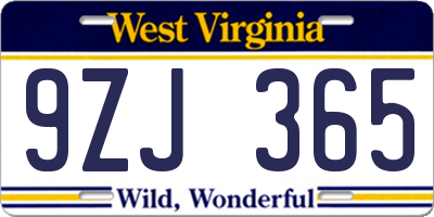 WV license plate 9ZJ365