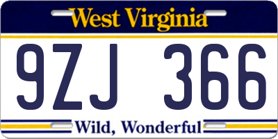 WV license plate 9ZJ366