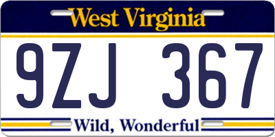 WV license plate 9ZJ367