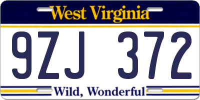 WV license plate 9ZJ372
