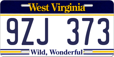 WV license plate 9ZJ373