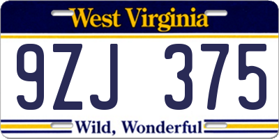 WV license plate 9ZJ375