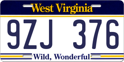 WV license plate 9ZJ376