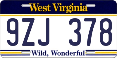 WV license plate 9ZJ378