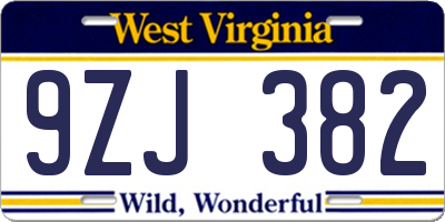 WV license plate 9ZJ382