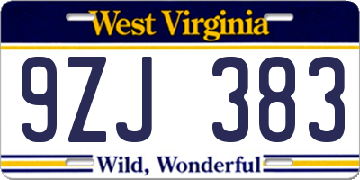 WV license plate 9ZJ383