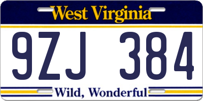 WV license plate 9ZJ384