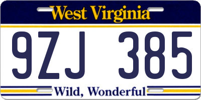 WV license plate 9ZJ385
