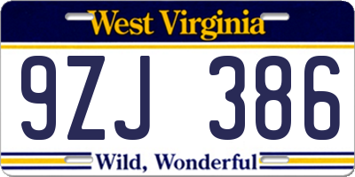 WV license plate 9ZJ386
