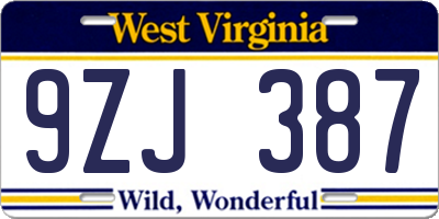 WV license plate 9ZJ387