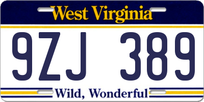 WV license plate 9ZJ389