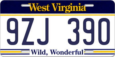 WV license plate 9ZJ390