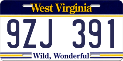 WV license plate 9ZJ391