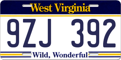 WV license plate 9ZJ392