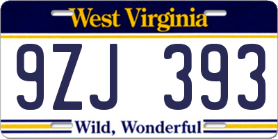 WV license plate 9ZJ393