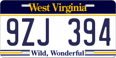 WV license plate 9ZJ394
