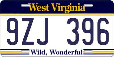 WV license plate 9ZJ396