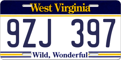 WV license plate 9ZJ397