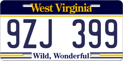 WV license plate 9ZJ399