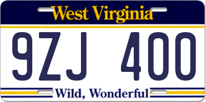 WV license plate 9ZJ400