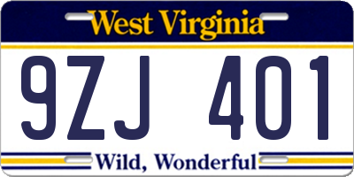 WV license plate 9ZJ401
