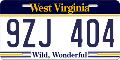 WV license plate 9ZJ404