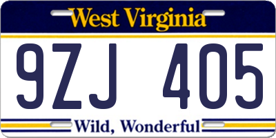 WV license plate 9ZJ405