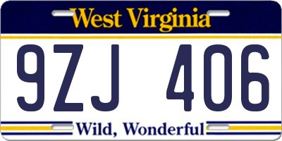 WV license plate 9ZJ406