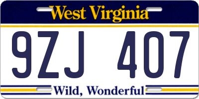 WV license plate 9ZJ407