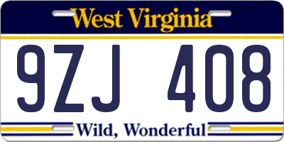 WV license plate 9ZJ408