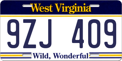 WV license plate 9ZJ409