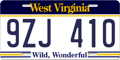 WV license plate 9ZJ410