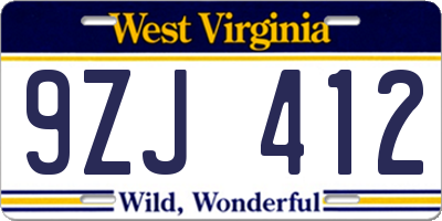 WV license plate 9ZJ412
