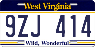 WV license plate 9ZJ414