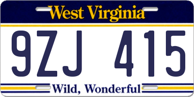 WV license plate 9ZJ415